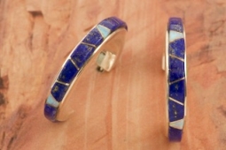 Calvin Begay Genuine Blue Lapis Sterling Silver Hoop Earrings